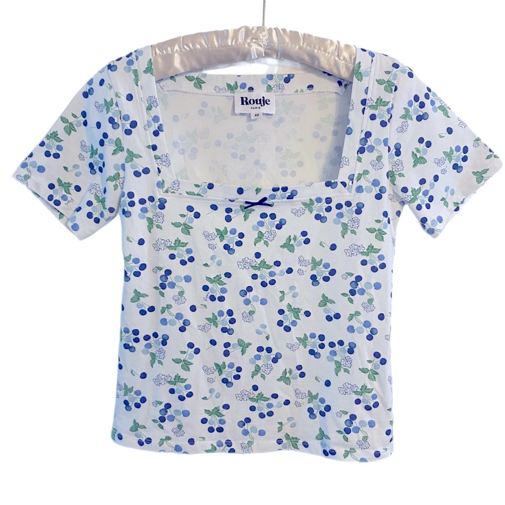 Rouje Paris Blueberry Print Square Neck Top Size L  EUC